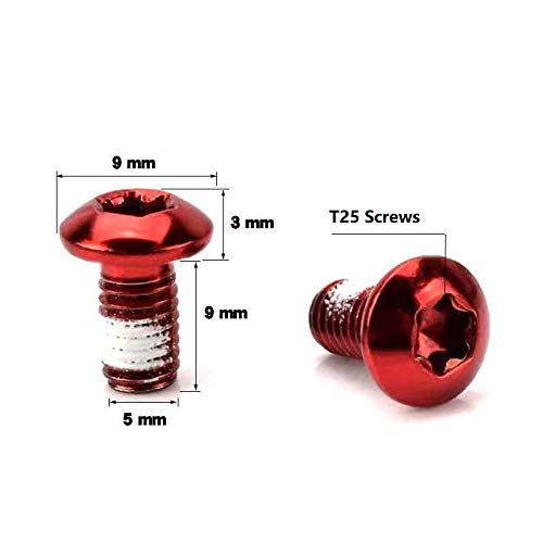 M5x9mm Alloy Steel Bicycle Brake Disc Screws - Red, 12 Pcs