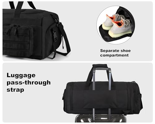 LHI 50L Tactical Duffle Bag for Men - Black, 3-in-1 Gym, Travel & Backpack