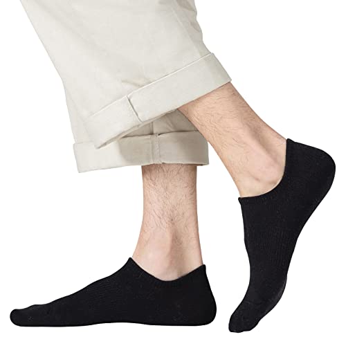 Men's No Show Cotton Ankle Socks with Grips - 6 Pairs, Black - Low Cut Casual