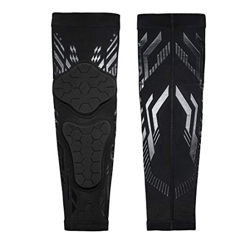 Kuangmi Knee and Shin Guard Sleeves for Basketball, Soccer, Wrestling - Large Black Pair