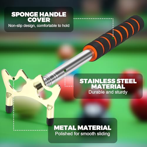 Retractable Pool Cue Bridge with Low Brass Head - Adjustable Billiard Accessory