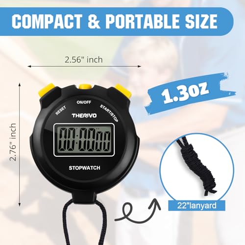 Digital Silent Stopwatch Timer - Easy to Use, Large Display - Black