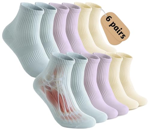 TooTooLong Women's Arch Compression Athletic Socks 6 Pairs Multi-Color Moisture-Wicking Seamless Toe