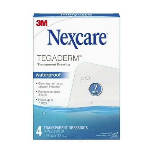 Nexcare Tegaderm Transparent Dressings 4x4¾ Inches - 4 Count Waterproof Wound Cover