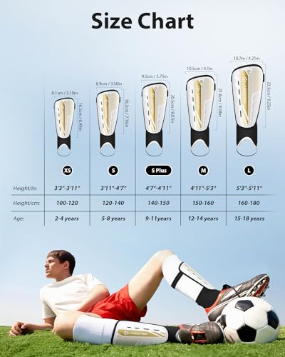 AirsFish Kids Soccer Shin Guards White+Gold Small CE Certified Protective Gear