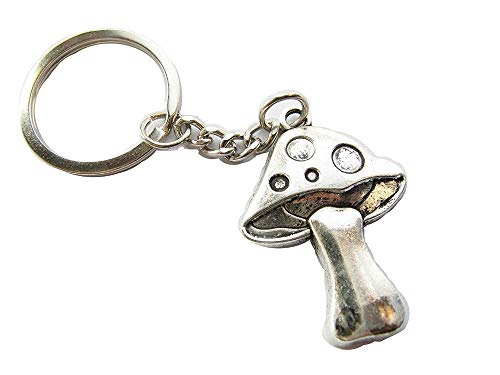 Antique Silver Mushroom Charm Keychain - Handmade Plant Jewelry