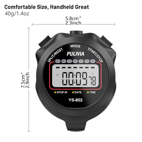 Digital Stopwatch Timer with Split Function and Alarm - Black