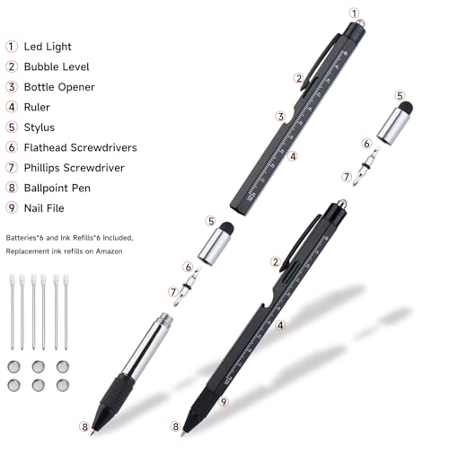 Multitool Pen Set for Men - 9-in-1 Black EDC Tool with LED Light