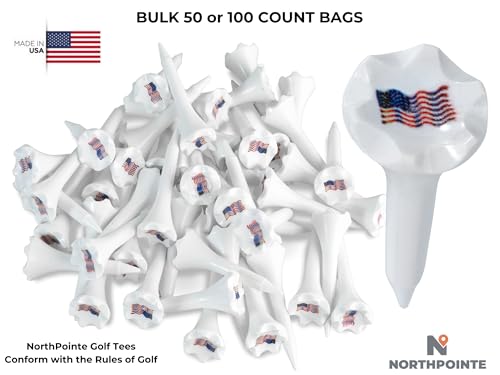 1 ½” Plastic Golf Tees - High Visibility White - Pack of 50 - Made in USA