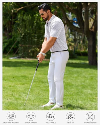 Men's White Golf Polo Shirt - Large, Breathable & Dry Fit Summer Apparel