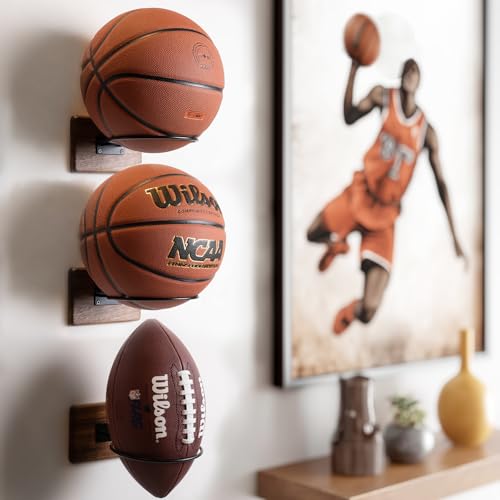 Rovarahoom Acacia Wall Mount Basketball & Sports Ball Holder - 4 Pcs