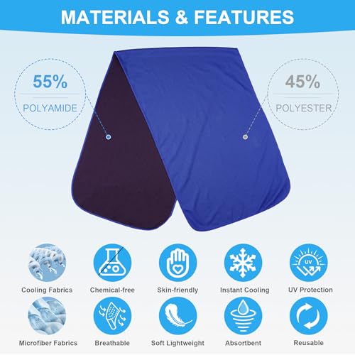 ExTowel 4 Pack Cooling Towels for Neck & Face – 40x12 inch Portable & Reusable (Royal Blue, Gray, Light Blue, Lake Blue)