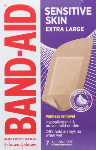 Band-Aid Sensitive Skin Adhesive Bandages Pack of 3 - Extra Large, Water-Resistant & Hypoallergenic