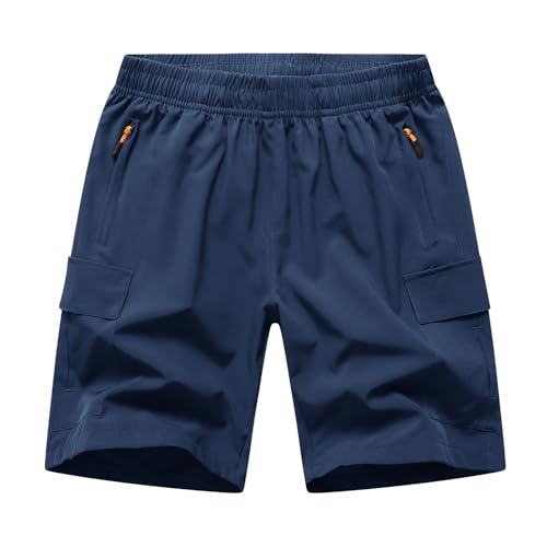 HONCAN Boys Cargo Shorts - Outdoor Quick-Dry Hiking Shorts (Blue, 7-8) with Zipper Pockets