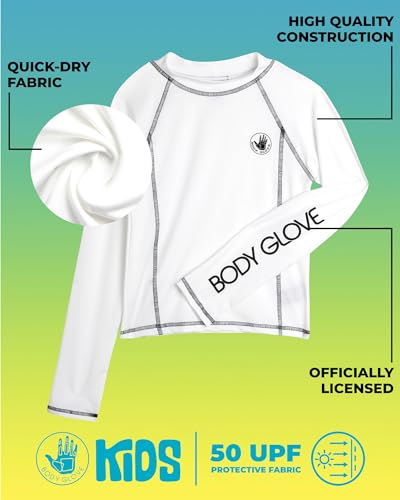 Boys Long Sleeve Rash Guard Swim Shirt UPF 50+ Sun Protection - Size 14 White