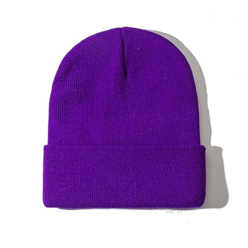 Slouchy Knit Beanie Hat - Soft Winter Cuffed Cap for Men & Women - Dark Purple