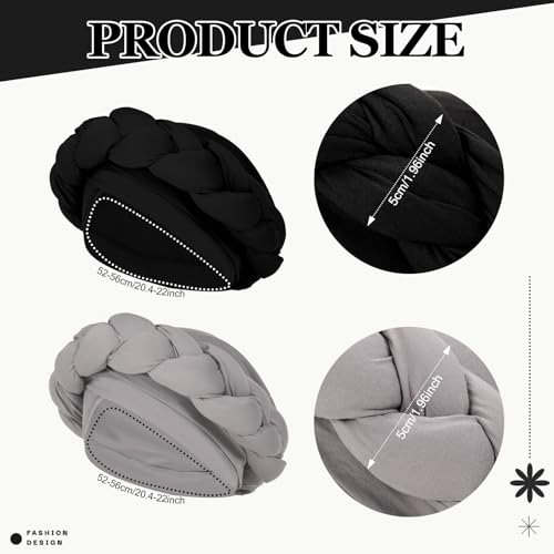 2 Pack African Turban Head Wraps with Big Braid Decoration – XEPST (Black & Gray)