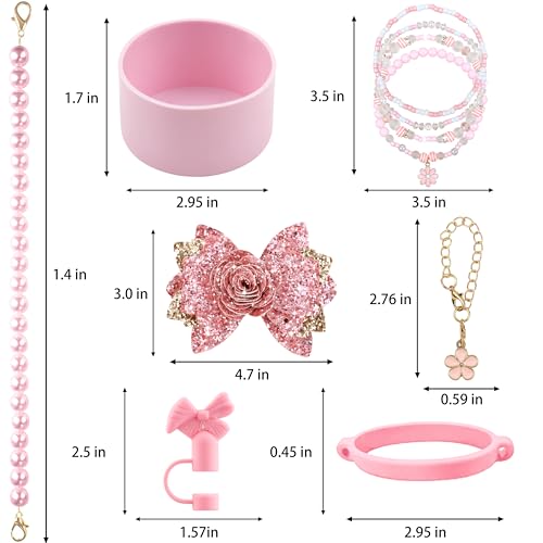 10-Piece Pink Flower Accessories Set for Stanley Cup 30/40oz Tumbler