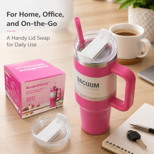 2 Pack Replacement Lids for Stanley Quencher 40 oz Tumbler - Clear & White