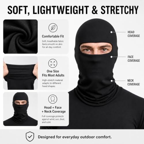 15 Pack Black Ski Mask & Neck Gaiter Set - UV Protection, 6 Pcs