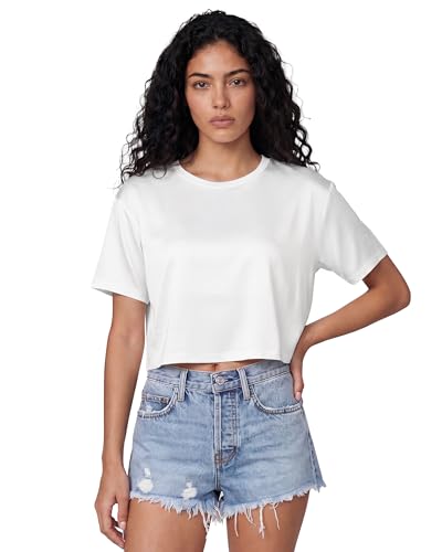 Women's Workout Crop Top - Quick Dry, UPF 50+ Oversized Boxy Tee - White, Small