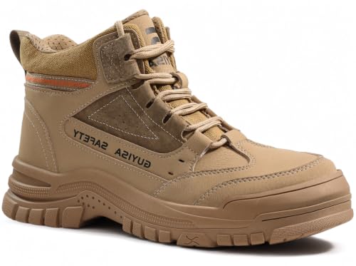 GUSAYEX Steel Toe Boots for Men 9.5 Brown-3086 Puncture-Resistant Work Boots