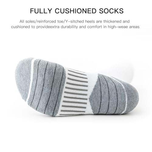 JOYNÉE 8 Pairs Mens Athletic Crew Socks Cushion Running Work Breathable White Large