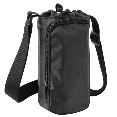Water Bottle Carrier Bag with Strap & Phone Pocket - Black