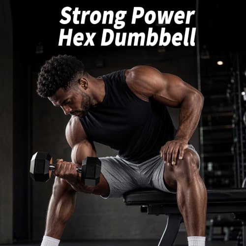 StrongPower Chrome Handle 15 lb Hex Dumbbells Pair – Rubber Coated, Anti-Roll
