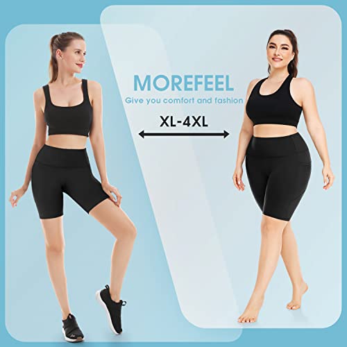 Plus Size High Waisted 8" Biker Shorts with Pockets - XL-4XL, Black