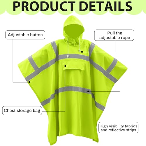 Coume High Visibility Rain Poncho with Large Pocket 50¡¿80 Inch Reflective Rain Coat Safety Jacket Unisex for Outdoor Worker