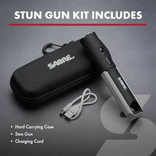 SABRE 2-in-1 Flashlight Design with Built-in Stun Gun, Powerful 1.76 ?C Charge, 200 Lumen LED with 3 Modes; High, Low and Strobe, Rechargeable Battery, Hard Case and USB-C Charging Cord Included