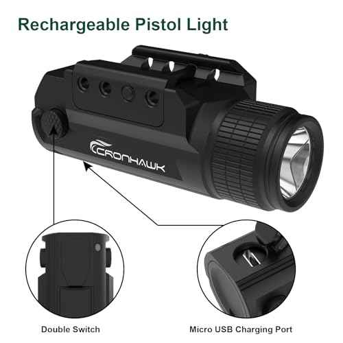 2 Pieces Rechargeable 700 Lumen Pistol Flashlight Rail Mounted Handgun Light