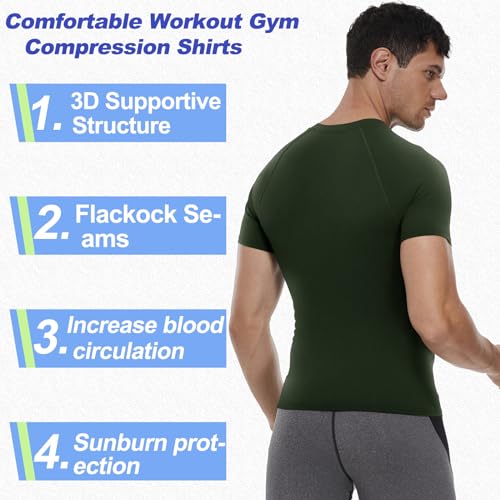 Men's Short Sleeve Compression Shirt - Cool Dry, Dark Green, Small