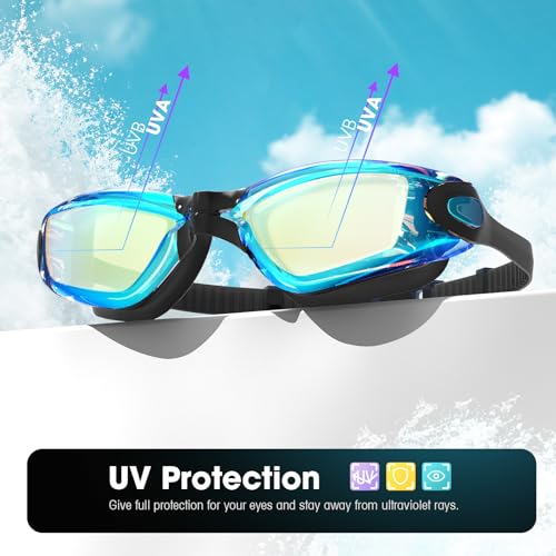 Braylin 2-Pack Swim Goggles Anti-Fog Leak-Resistant for Adults Women Men (Black/Blue Lenses)