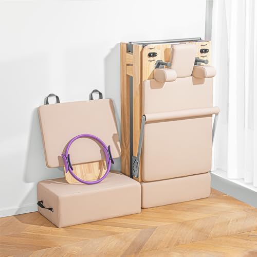 Pilates Reformer Machine - Quick-Assembly Oak Wood - Beige