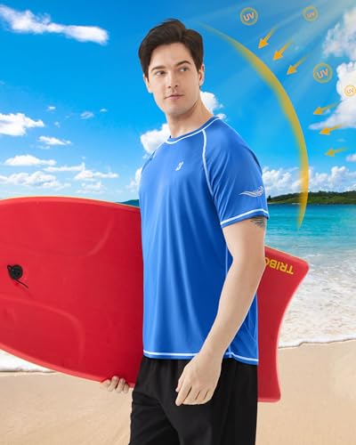 Roadbox Men's UPF 50+ Short Sleeve UV Sun Protection Rash Guard Swim Shirt - Royal Blue, XX-Large