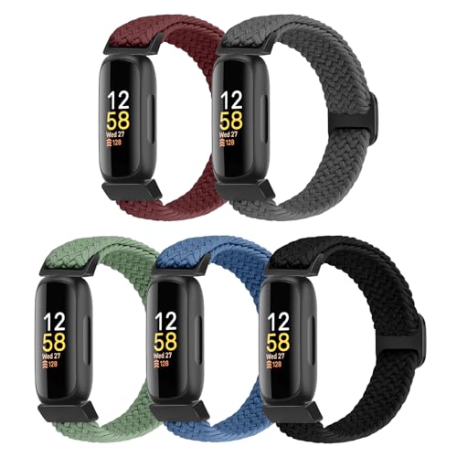 Braided Stretchy Solo Loop Wristbands - 5 Pack for Fitbit Inspire 3/2/HR, Ace 3/2