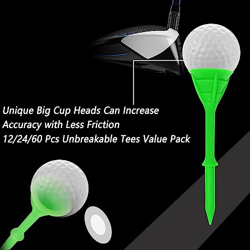 Plastic Golf Tees - 3 1/4 Inch, Unbreakable, Multicolor - 24 Pack