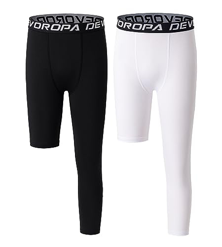 DEVOROPA Youth Boys Compression Pants 2-Pack X-Large Black/White Basketball Leggings