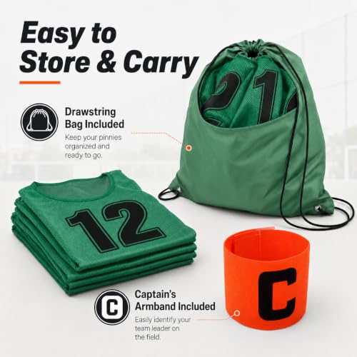 12-Pack Soccer Pinnies Scrimmage Vests with Drawstring Bag & Armband