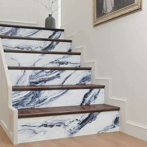 VaryPaper 15.7''x78.7'' Navy Blue and White Marble Wallpaper Peel and Stick Countertops Waterproof Marble Contact Paper for Table Desk Counter Top Vinyl Wrap Removable Granite Wall Paper for Kitchen