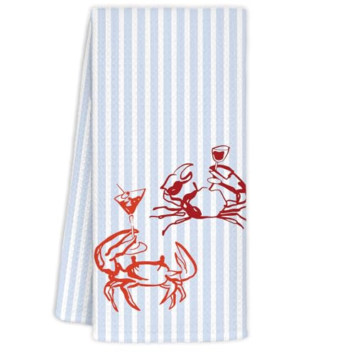 Red Crab Beach Kitchen Towels - Coastal Nautical Hand Towels, 16x24 Inch