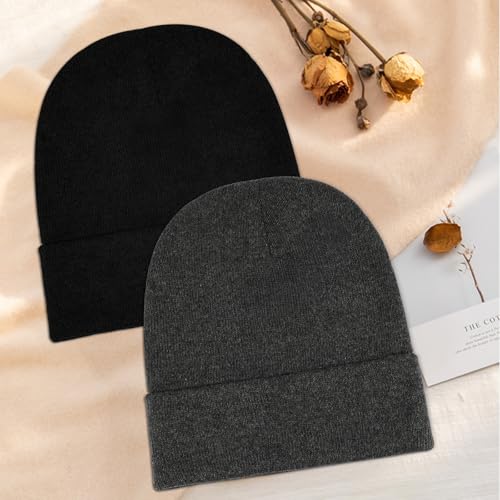 Unisex Beanie Hat - 2 Pack - Black and Gray