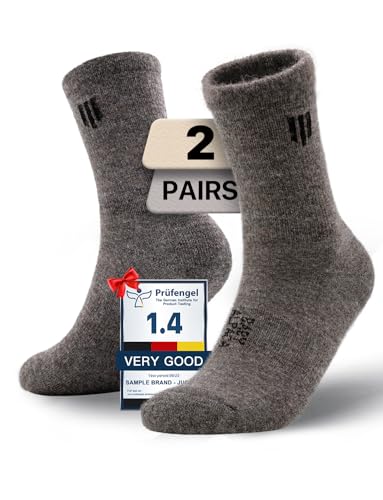 Juclise Baby Alpaca Wool Midweight Crew Socks Large Camel Grey for Men & Women