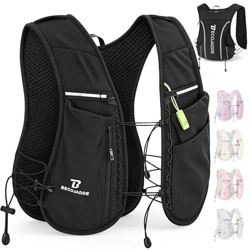 5L Running Vest with Hydration Pack – BECOJADDE Black, 5L Version (Vest Only / 1.5L bladder / 2x500ml bottles)