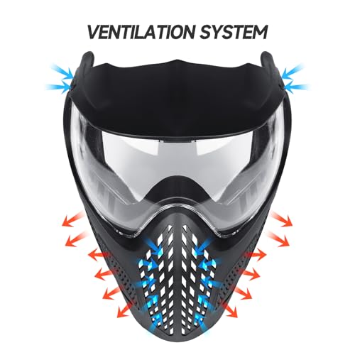 Xaegistac Clear Lens Paintball & Airsoft Mask with Sun Visor, Wide Field of View