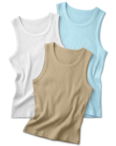 Boys' Cotton Tank Tops - 3 Pack Crew Neck Sleeveless Set