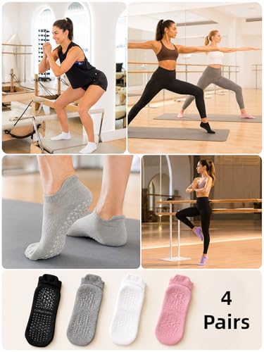Non-Slip Pilates Socks with Grips for Women - Black/White/Gray/Pink