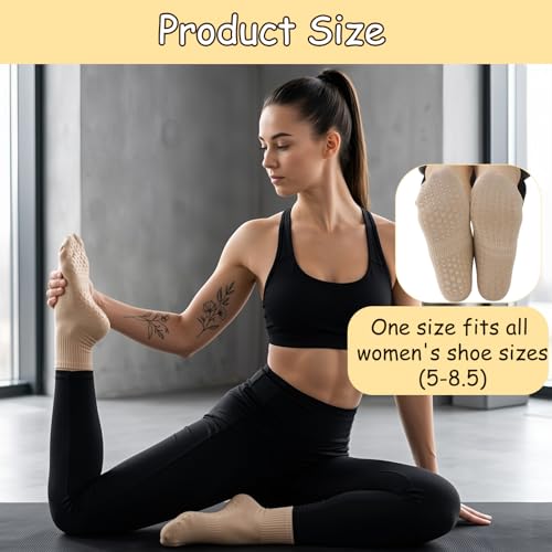 4 Pairs Non-Slip Yoga & Pilates Grippy Socks - Neutral Tones